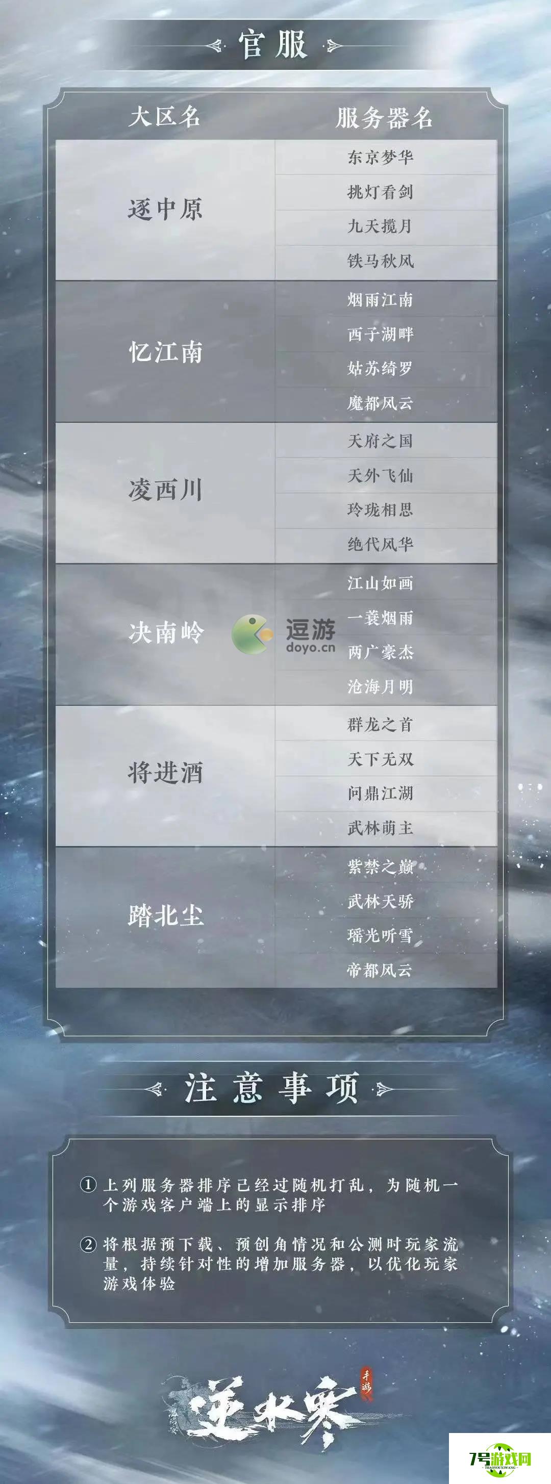 逆水寒手游区服列表名字一览